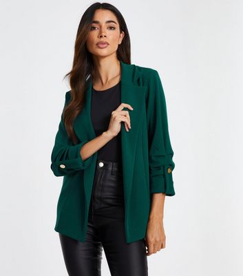 QUIZ Green Scuba Crepe Blazer New Look
