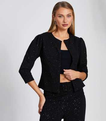 QUIZ Black Glitter Crop Jacket 