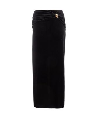 QUIZ Black Velvet Maxi Skirt New Look