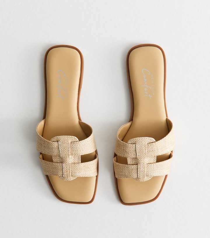 Off White Raffia Look Woven Strap Mule Sandals | New Look