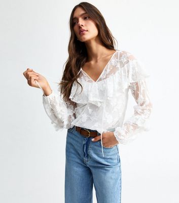 white mesh embroidered top