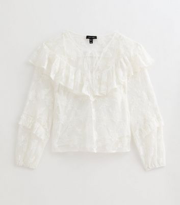 white mesh embroidered top