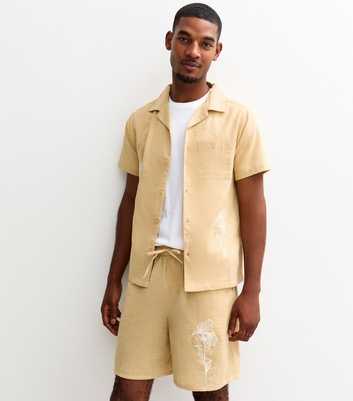 Light Brown Regular Floral Embroidered Shorts