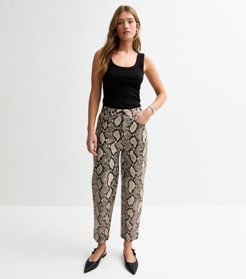 Light Grey Faux Leather Snake Print Trousers | New Look