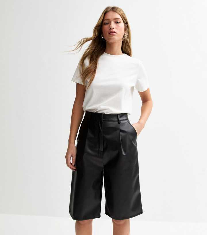 Black Faux Leather Tailored Jorts
