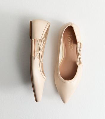 Wide Fit Cream Faux Leather Side Bow Ballerina Flats New Look