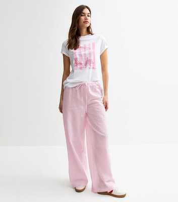 Pink Striped Seersucker Wide Leg Trousers