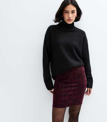 Burgundy Snake Jacquard Tube Mini Skirt