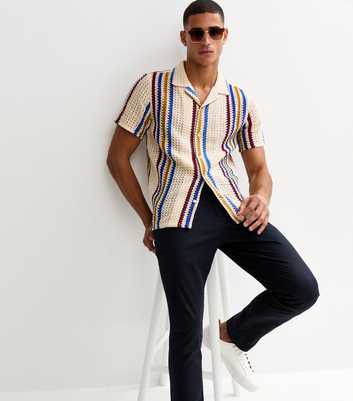 Multicoloured Regular Striped Textured Short Sleeve Shirt