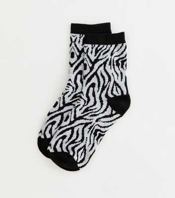Black Zebra Print Ankle Socks