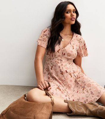 Pink A-Line Cowboy Print Mini Tea Dress | New Look