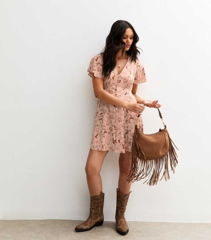 Pink A-Line Cowboy Print Mini Tea Dress | New Look Pink A-Line Cowboy Print Mini Tea Dress | New Look