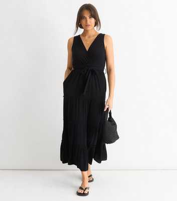 Gini London Black V-Neck Tiered Maxi Dress