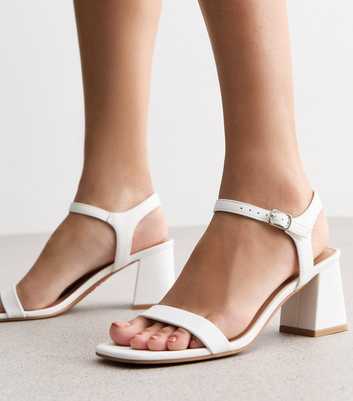 White Faux Leather Block Heel Sandals