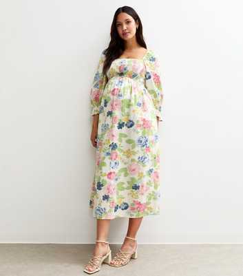 Maternity Cream Floral Print Midi Dress