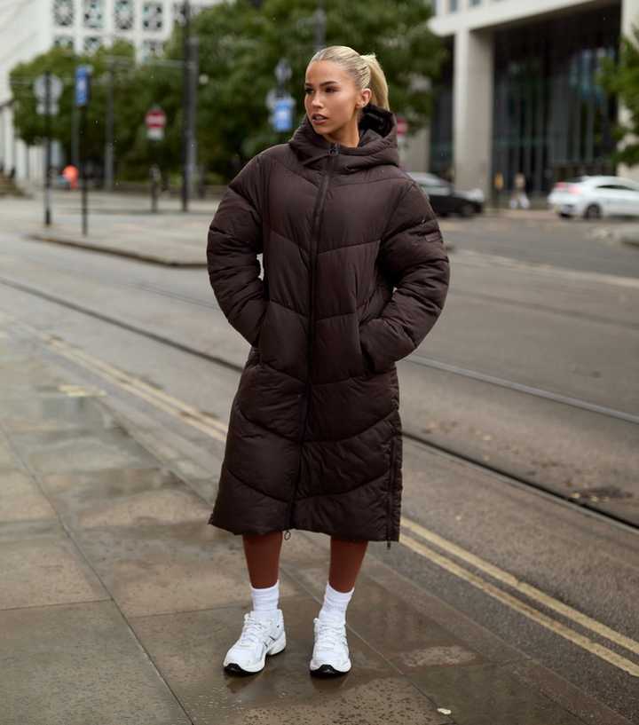 Longline Coat Black Puffer Coat New Look Gym King Brown Longline