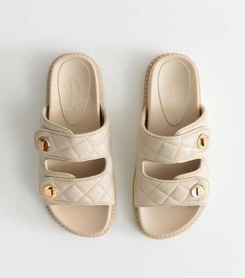 Off White Faux Leather Quilted Chunky Sole Sandals