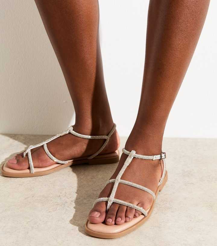 Silver Diamante Embellished Strappy Sandals