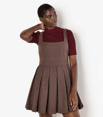 Apricot Burgundy Houndstooth Skater Mini Dress