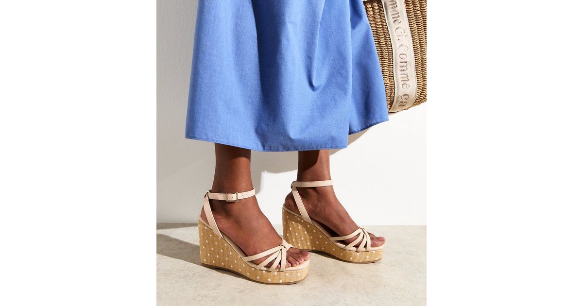 White Polka Polka Dot Wedges ASOS DESIGN Sydney Slingback Kitten