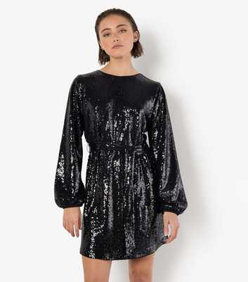 Apricot Black Sequin Mini Shift Dress