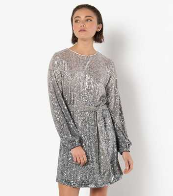 Apricot Silver Sequin Embellished Shift Dress