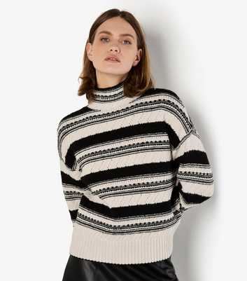 Apricot Off White Stripe Pointelle High Neck Jumper 