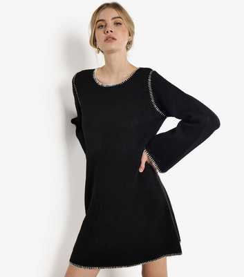 Apricot Black Blanket Stitch Knitted Dress