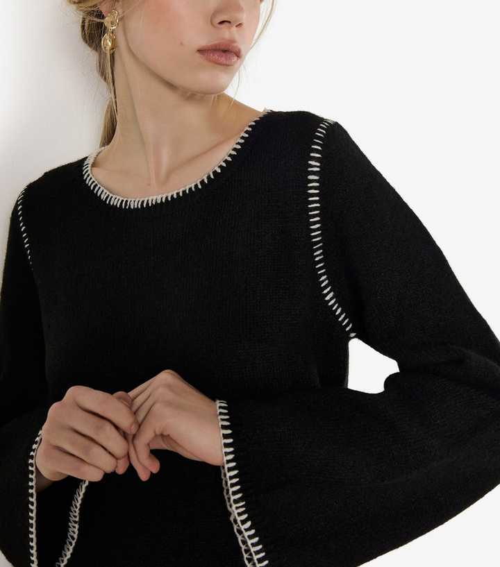 Apricot Black Blanket Stitch Knitted Dress