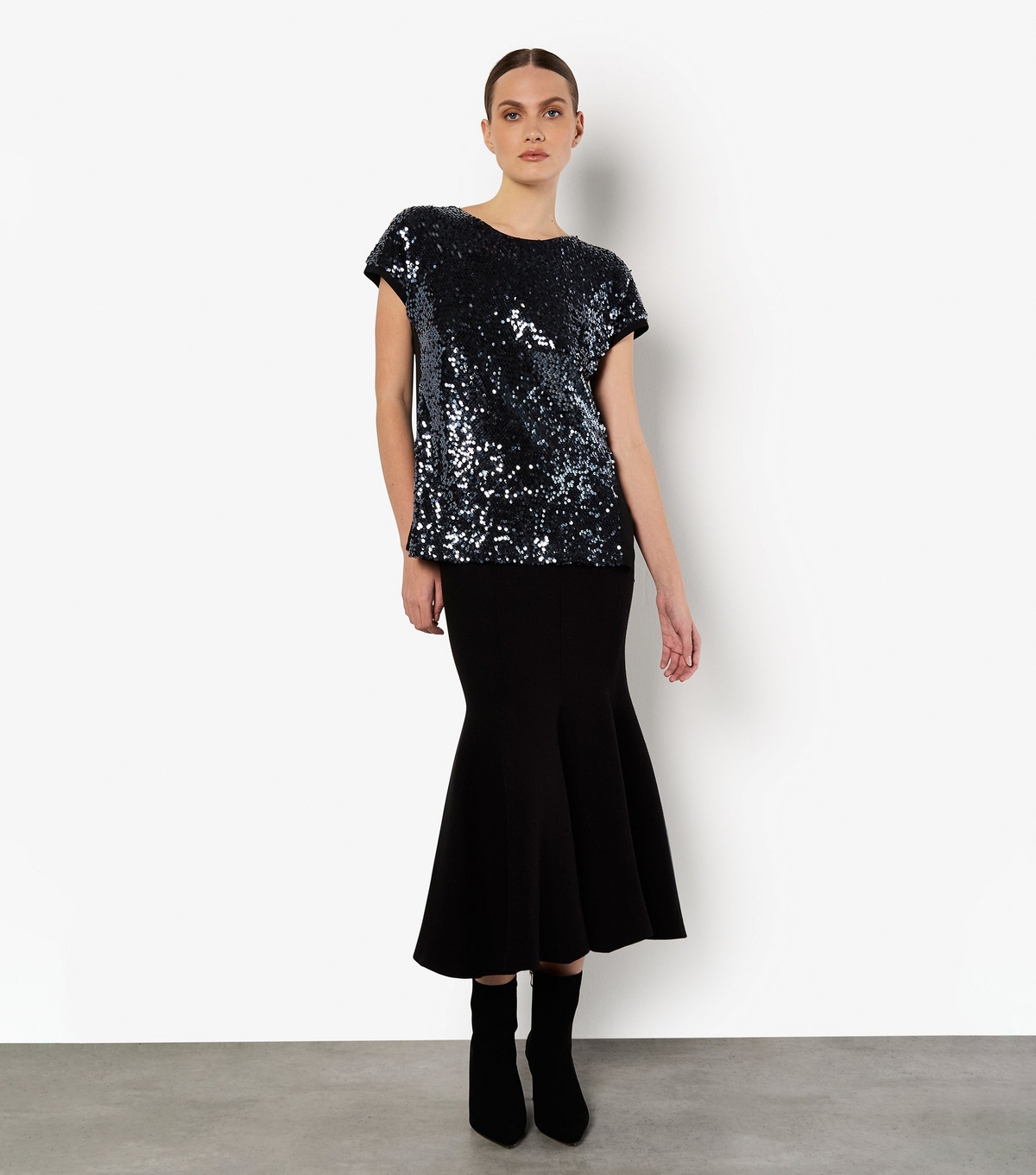 Women's Dark Grey Sequin Embellished T-Shirt Apricot New Look
