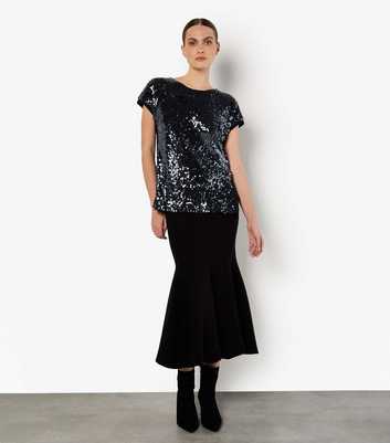 Apricot Dark Grey Sequin Embellished T-Shirt