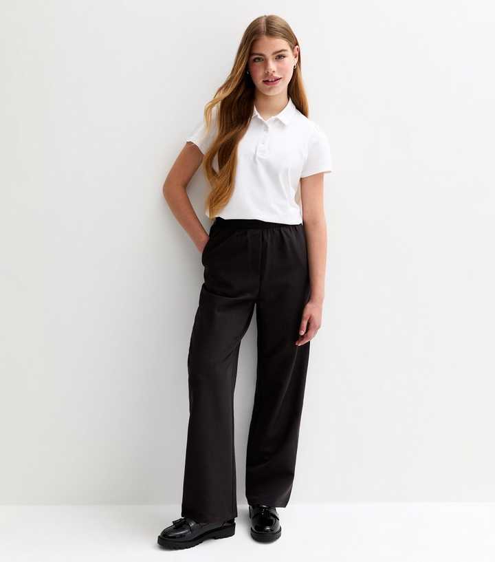 Girls Black Wide Leg Elasticated Waist School Trousers