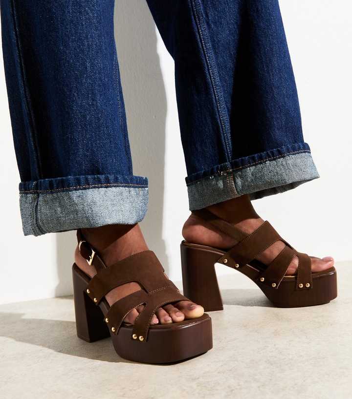 Brown Faux Suede Gladiator Strap Platform Sandals