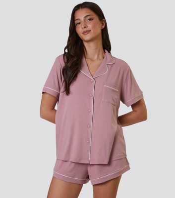 Loungeable Pink Ribbed Shirt and Shorts Pyjama Set