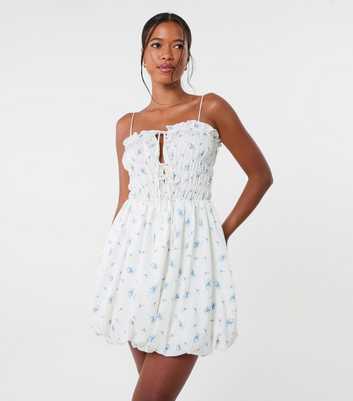 Pink Vanilla White Floral Print Puffball Mini Dress