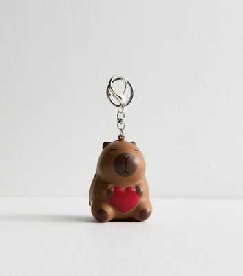 Brown Capybara Heart Keyring