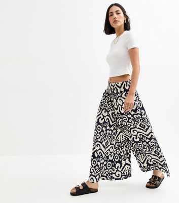 Blue Vanilla Navy Printed Wide Leg Trousers