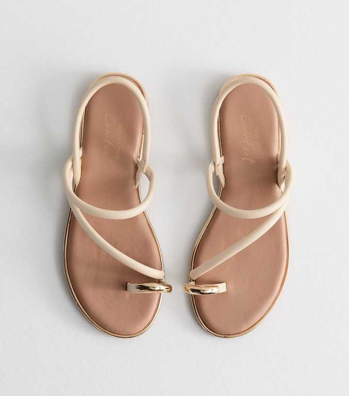 Cream Faux Leather Toe Post Sandals
