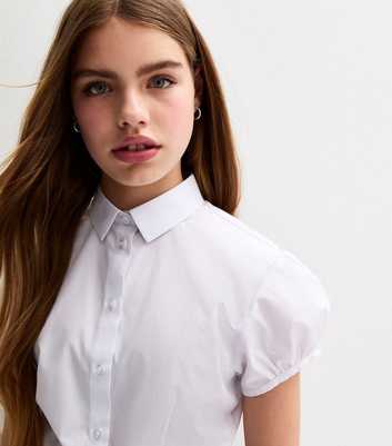 Girls White Puff Sleeve School Shirt