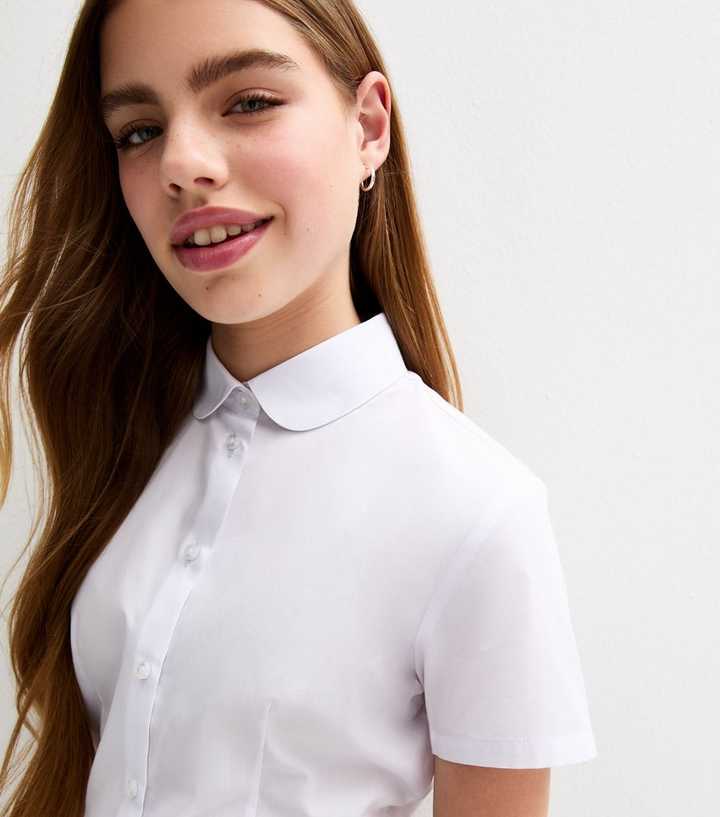 Girls White Round Collar School Shirt