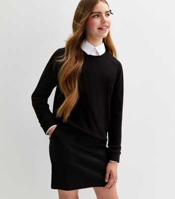Girls Black Crew Neck School Jumper