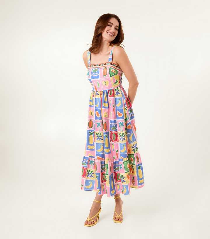 Blue Vanilla Multicoloured Fruit Print Midi Dress