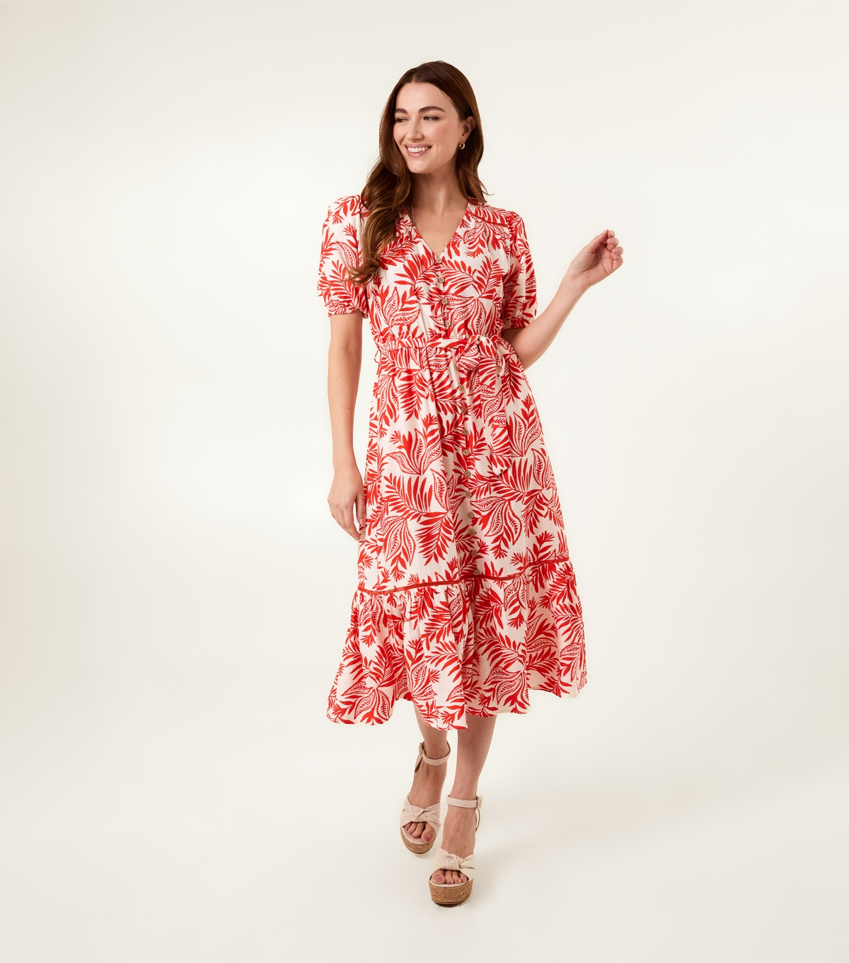Women's Bright Orange Floral Print Tiered Hem Midi Dress Blue Vanilla New Look