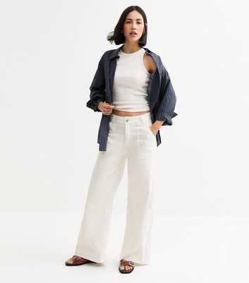 Blue Vanilla White Cropped Wide Leg Jeans
