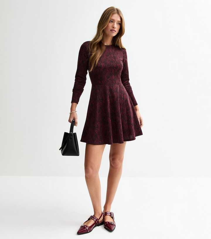 Red Snake Print Mini Skater Dress