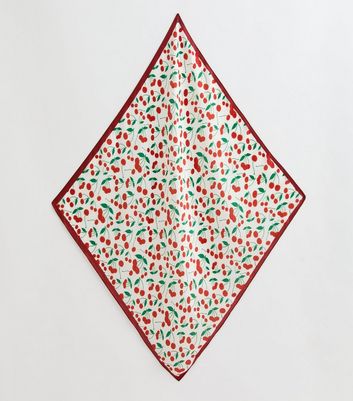 Red Cherry Print Satin Scarf | New Look