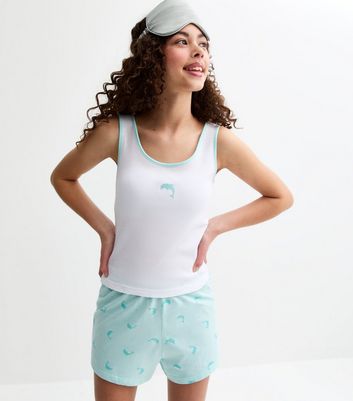 Girls White Dolphin Print Short Pyjama Set