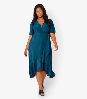 Apricot Curves Teal Sparkle Ruffle Hem Dress