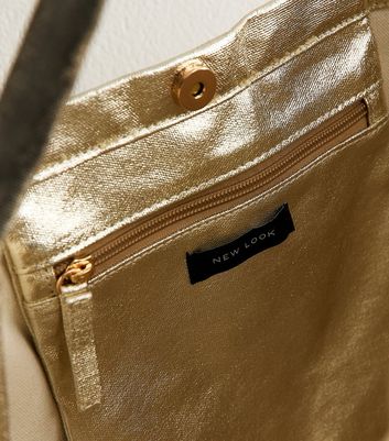 Gold Metallic Canvas Tote New Look
