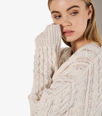 Apricot Cream Cable Knit Jumper Dress New Look